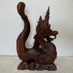 Basuki Naga Dragon Wood Sculpture Hand Carved Balinese Art Statue Hindu 12.5"